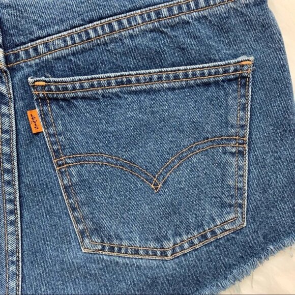 Levi’s Women’s Jean Shorts Vintage Orange Tab Cutoff Distressed Denim High Rise - Picture 9 of 16